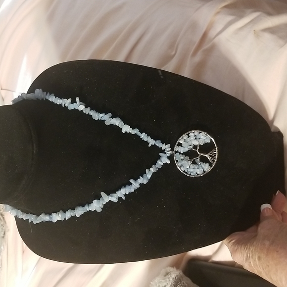 AQUAMARINE Price Drop MARCH B.S. Tree of Life Pendant W/chip bead strand. J#33 - Picture 4 of 6